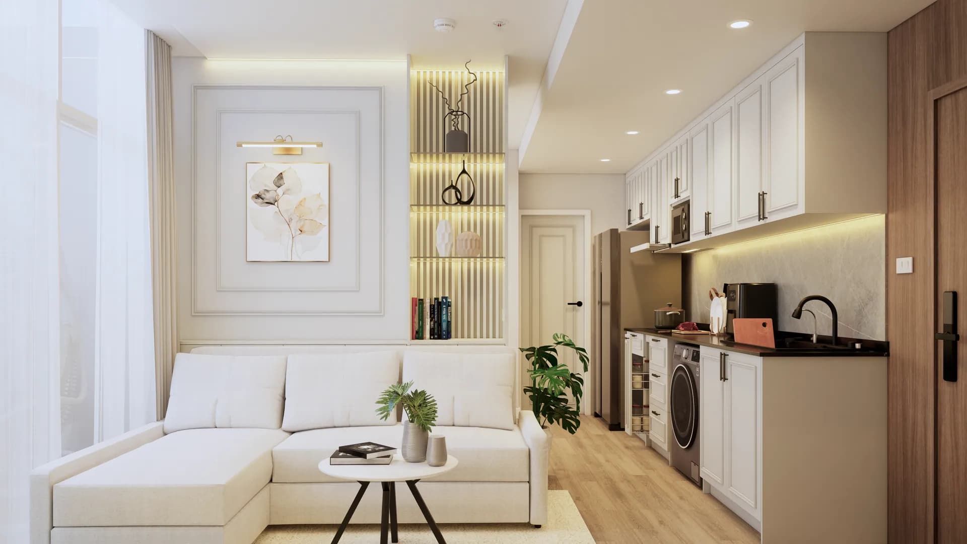 Render Combine room (52.00 SQ.M.) โทนสีขาว — ผลงาน Chon Decor ภาพที่ 2