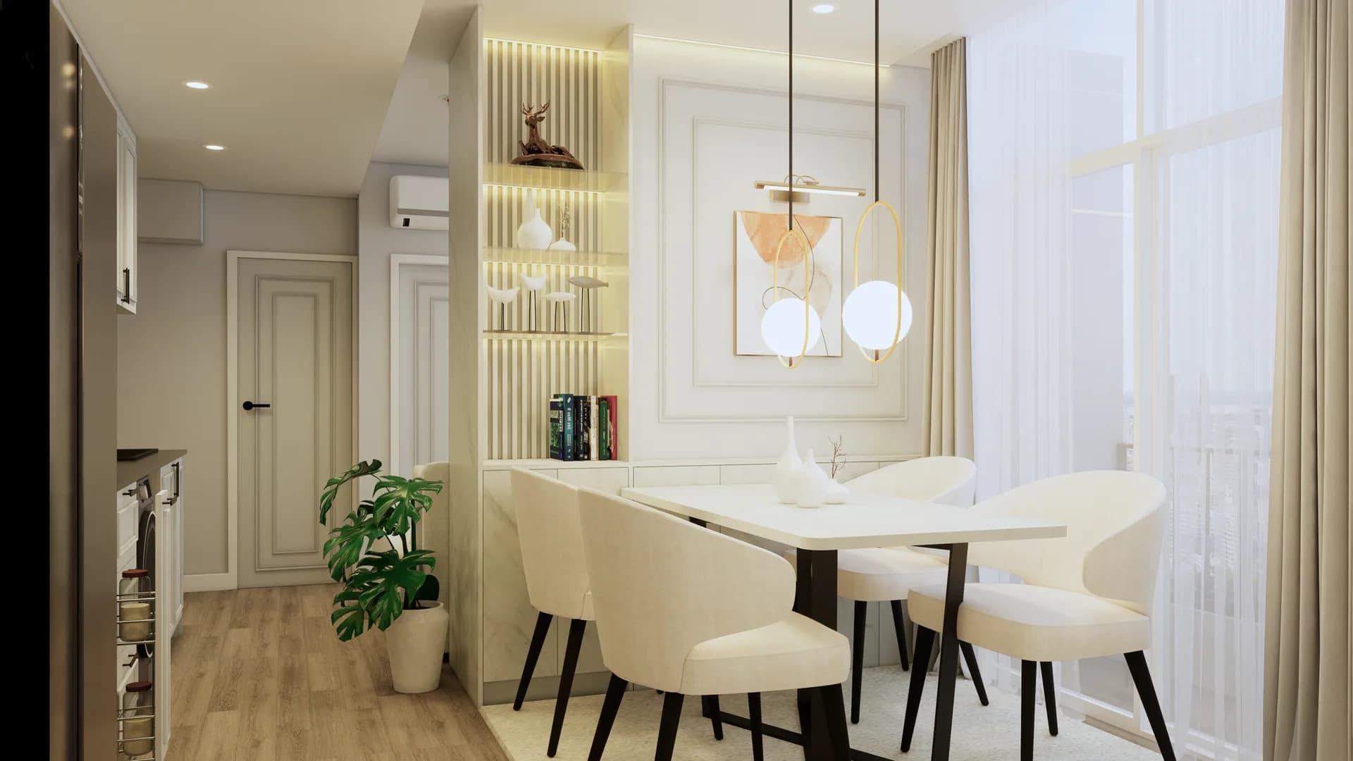 Render Combine room (52.00 SQ.M.) โทนสีขาว — ผลงาน Chon Decor ภาพที่ 5