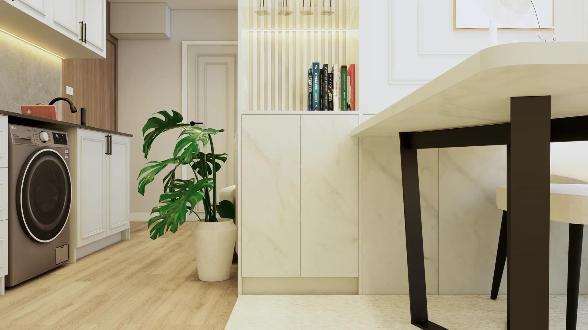 Render Combine room (52.00 SQ.M.) โทนสีขาว — ผลงาน Chon Decor ภาพที่ 6