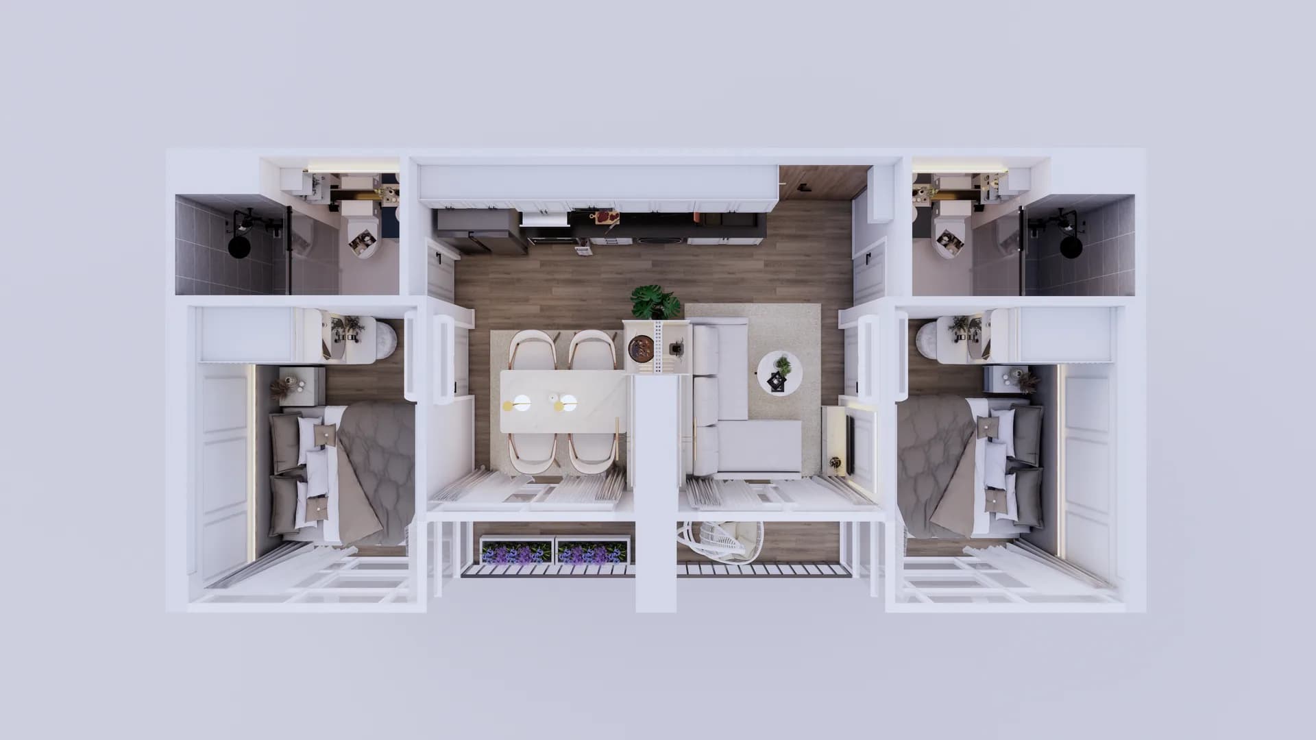 Render Combine room (52.00 SQ.M.) โทนสีขาว — ผลงาน Chon Decor ภาพที่ 23