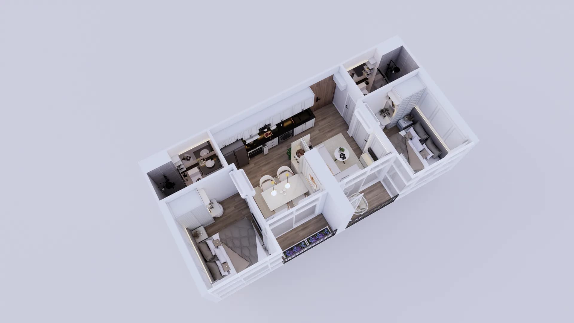 Render Combine room (52.00 SQ.M.) โทนสีขาว — ผลงาน Chon Decor ภาพที่ 24