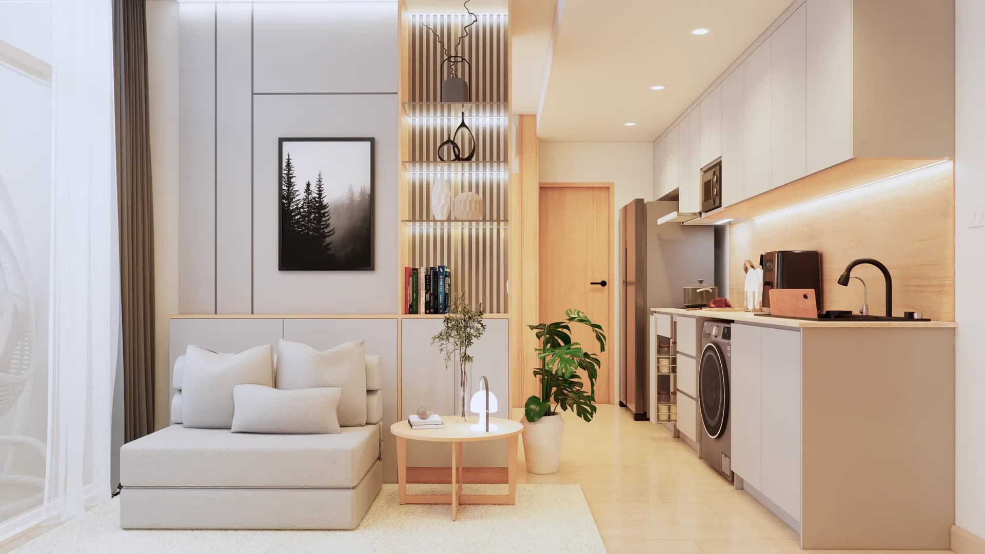 Render Combine room (52.00 SQ.M.) โทนสีไม้ — ผลงาน Chon Decor ภาพที่ 2