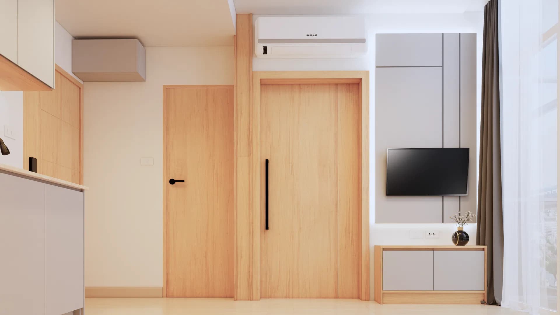 Render Combine room (52.00 SQ.M.) โทนสีไม้ — ผลงาน Chon Decor ภาพที่ 3