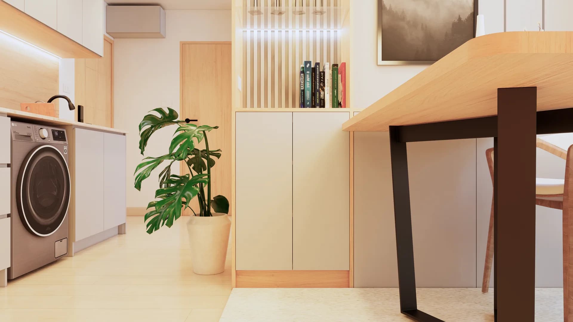 Render Combine room (52.00 SQ.M.) โทนสีไม้ — ผลงาน Chon Decor ภาพที่ 6