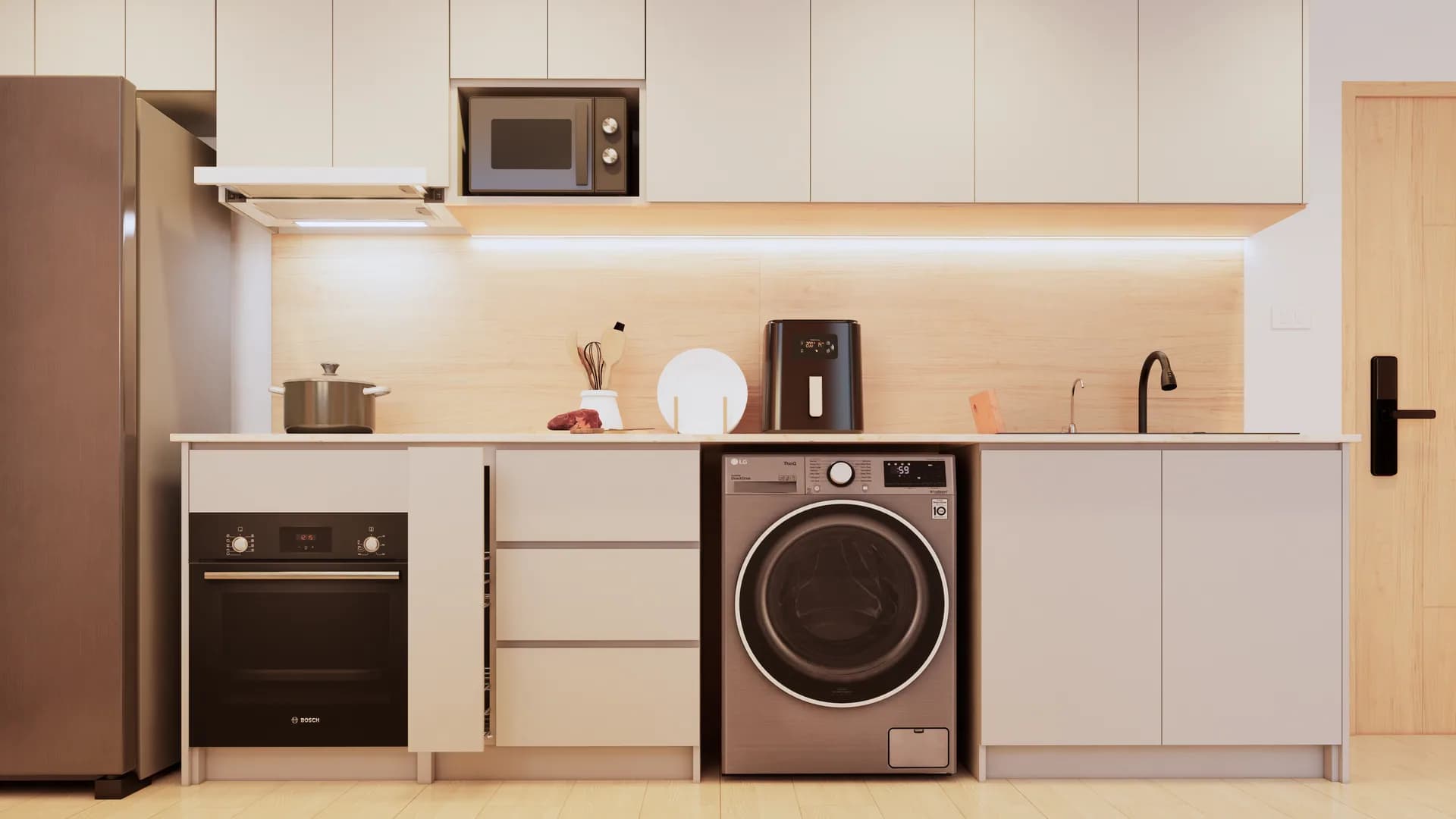 Render Combine room (52.00 SQ.M.) โทนสีไม้ — ผลงาน Chon Decor ภาพที่ 9