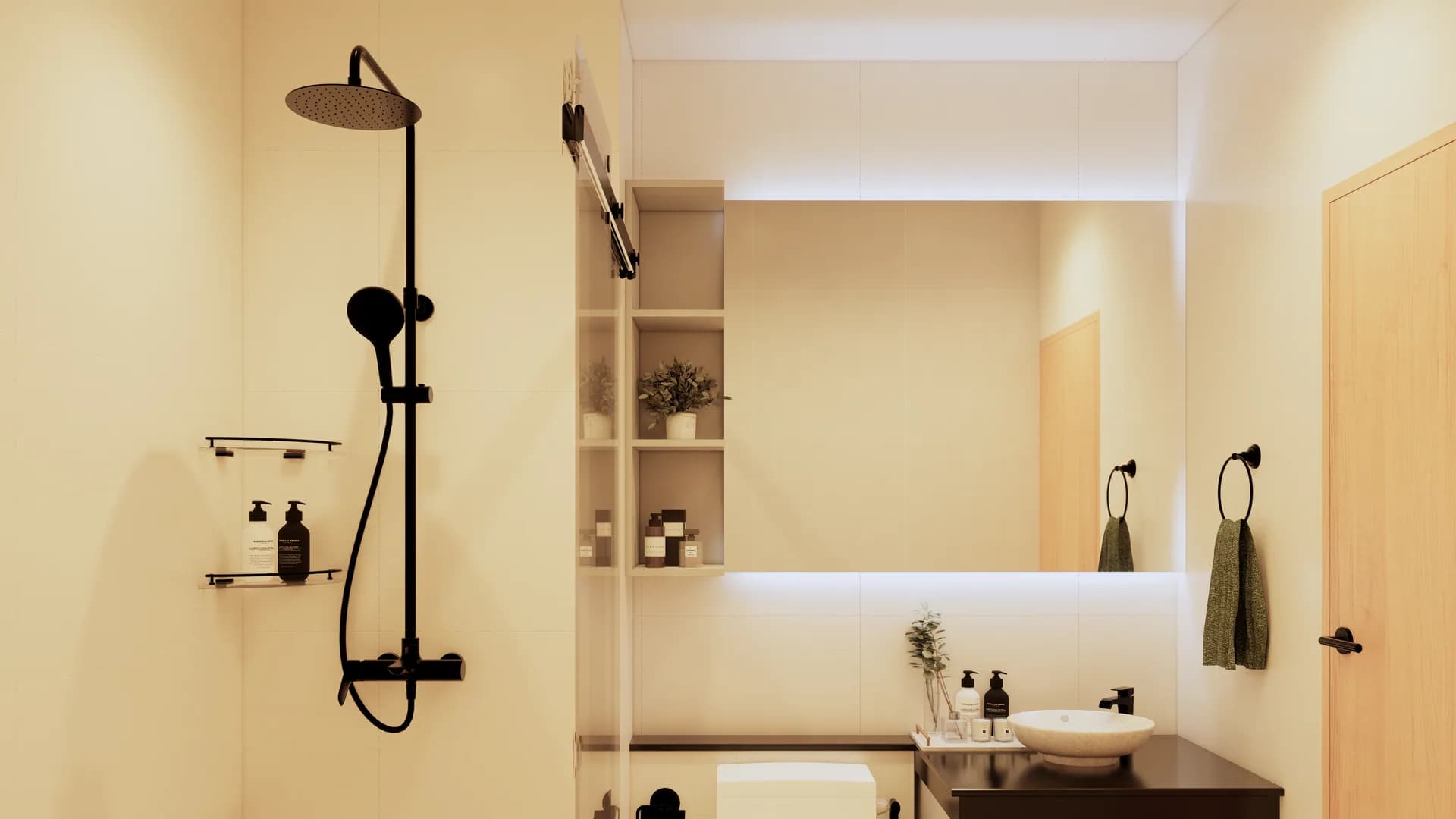 Render Combine room (52.00 SQ.M.) โทนสีไม้ — ผลงาน Chon Decor ภาพที่ 13