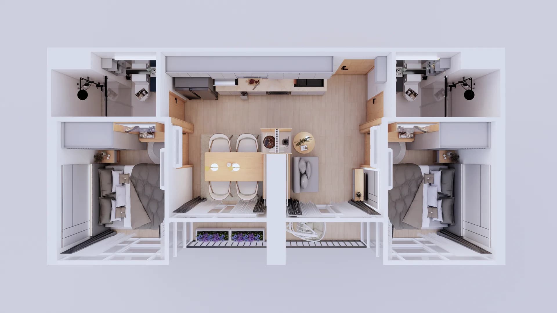 Render Combine room (52.00 SQ.M.) โทนสีไม้ — ผลงาน Chon Decor ภาพที่ 19
