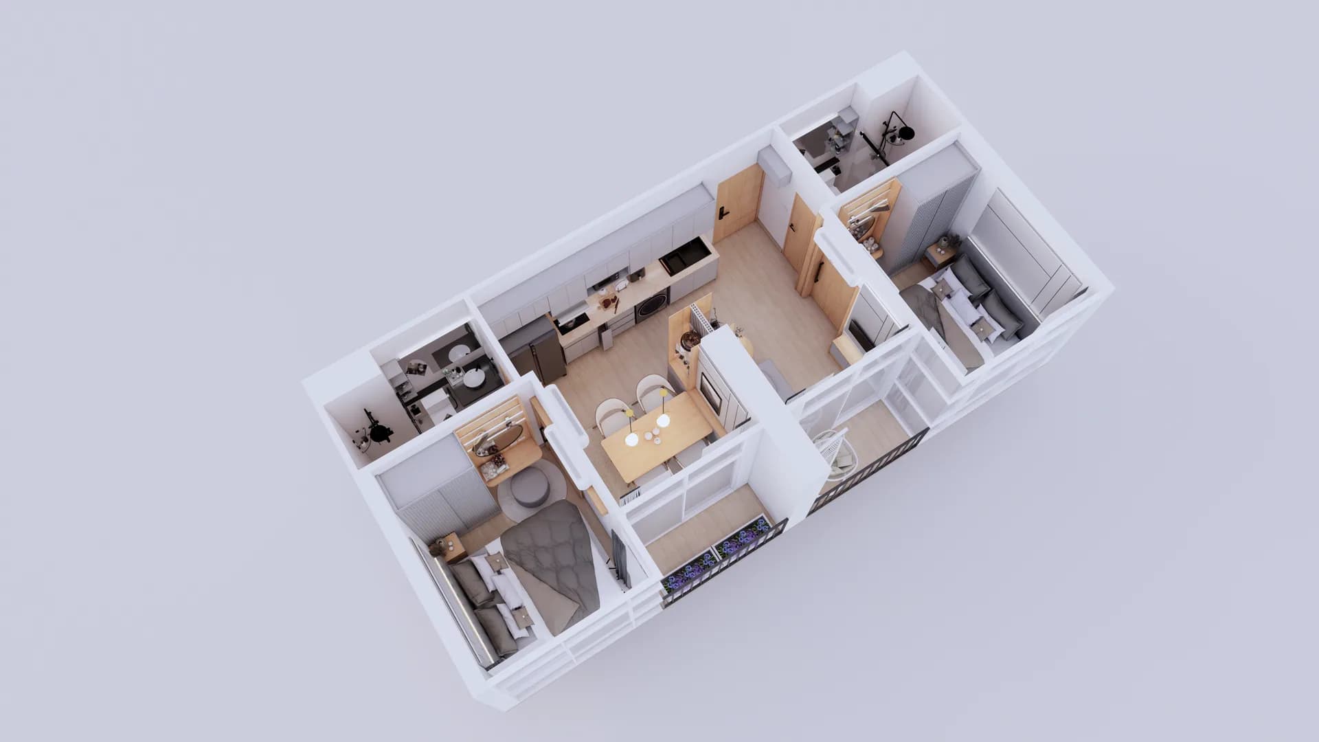 Render Combine room (52.00 SQ.M.) โทนสีไม้ — ผลงาน Chon Decor ภาพที่ 20